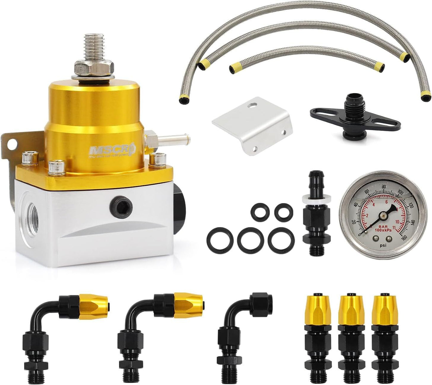 Adjustable universal EFI fuel pressure regulator 0-100psi fuel pressure gauge