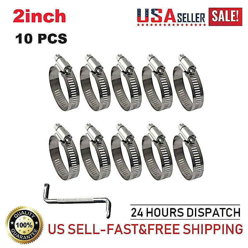 10-Pack 2-inch Adjustable Hose Clamps, 2-inch Worm Gear Stainless Steel Clamps - Category