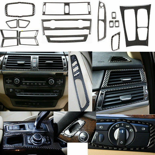 16PCS Carbon Fiber Interior Trim Cover Trim Fit for BMW X5 E70 X6 E71 2008-13