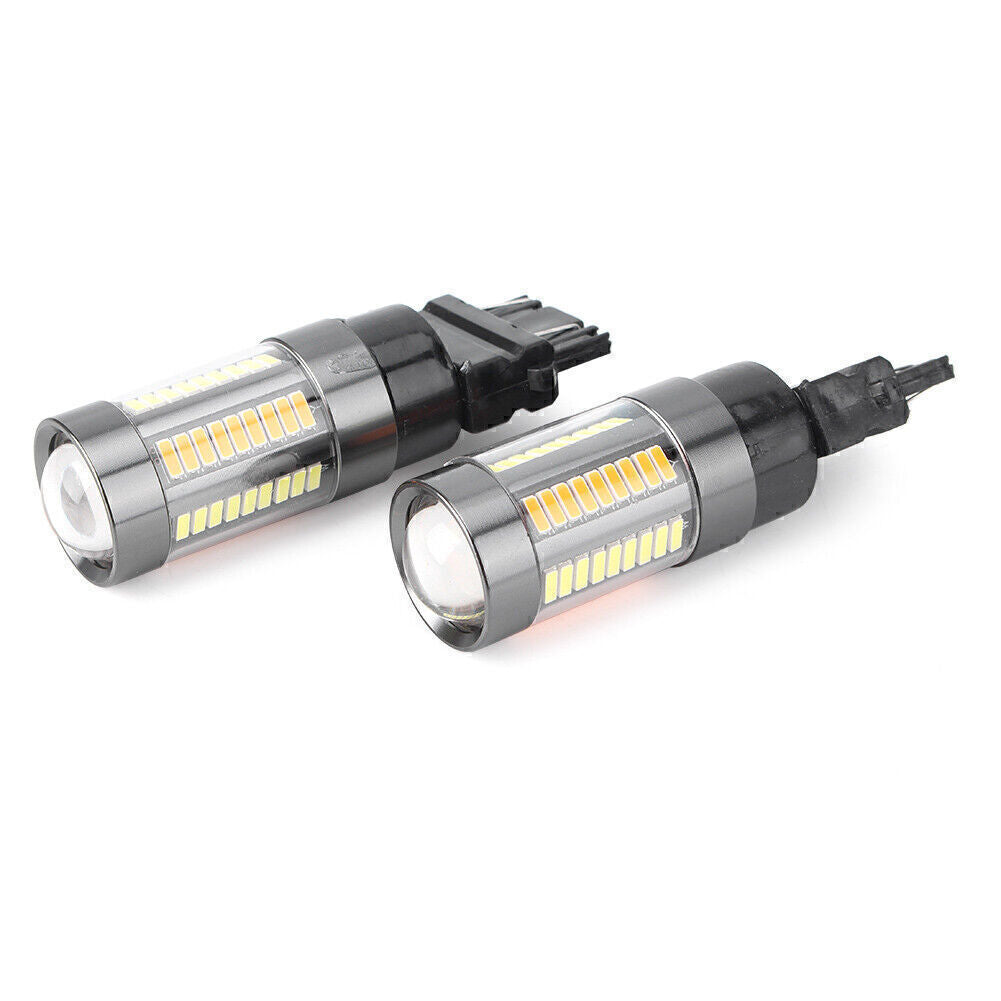 2X T25 3157 4014 66SMD Dual Color Switchback White Yellow 6000K LED Light Bulb
