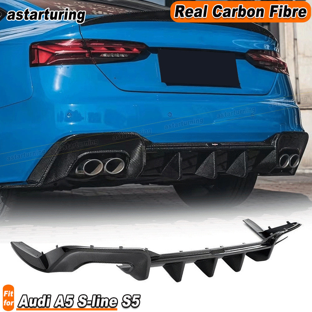 for Audi A5 S-line S5 2020-21 REAL Carbon Fiber Rear Bumper Diffuser Lip Spoiler