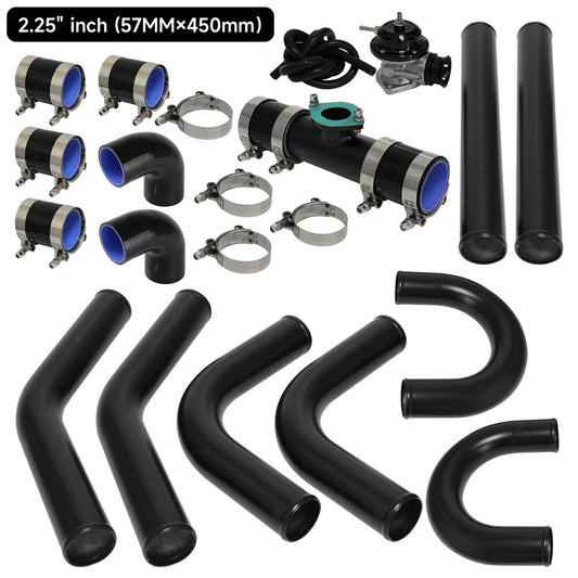 2.25 57mm Universal Intercooler Pipe Piping + Turbo Flange Pipe BOV Kit Black