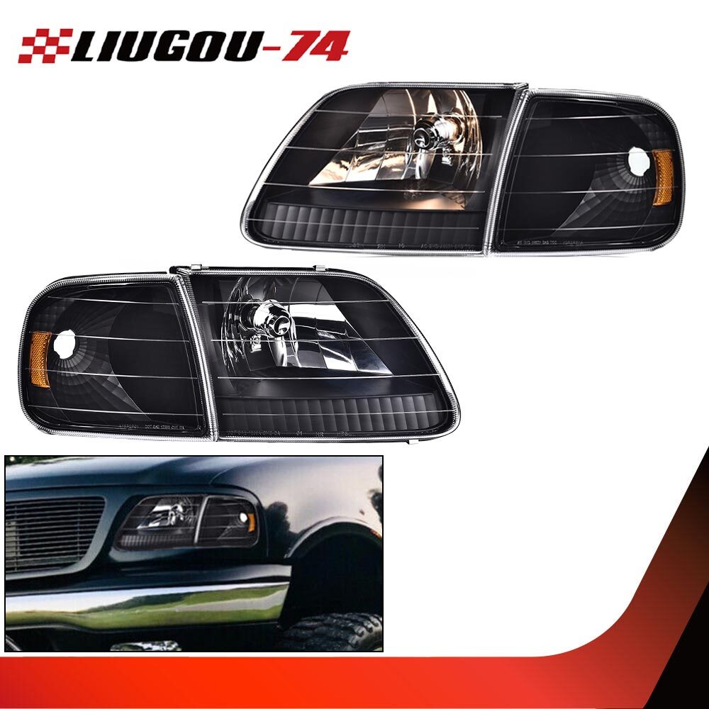 Suitable for Ford 97-03 F150 97-02 Expedition, black body shell, amber headlights, cornering lights.