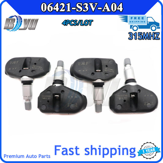 4-piece TPMS tire pressure sensor set 06421-S3V-A04, suitable for Acura RL TL tires manufactured in 2005, 2006, 2007, and 2008.