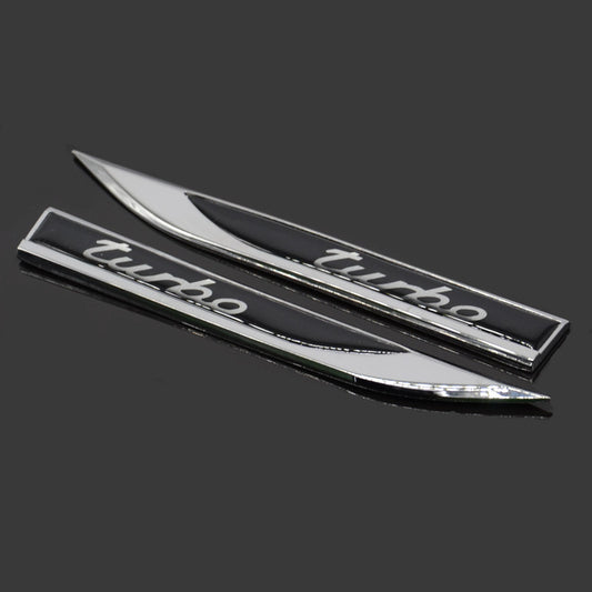 2 x Blade Dagger Turbo Logo Metal Car Suv Sticker Badge Decal Body Fender Emblem