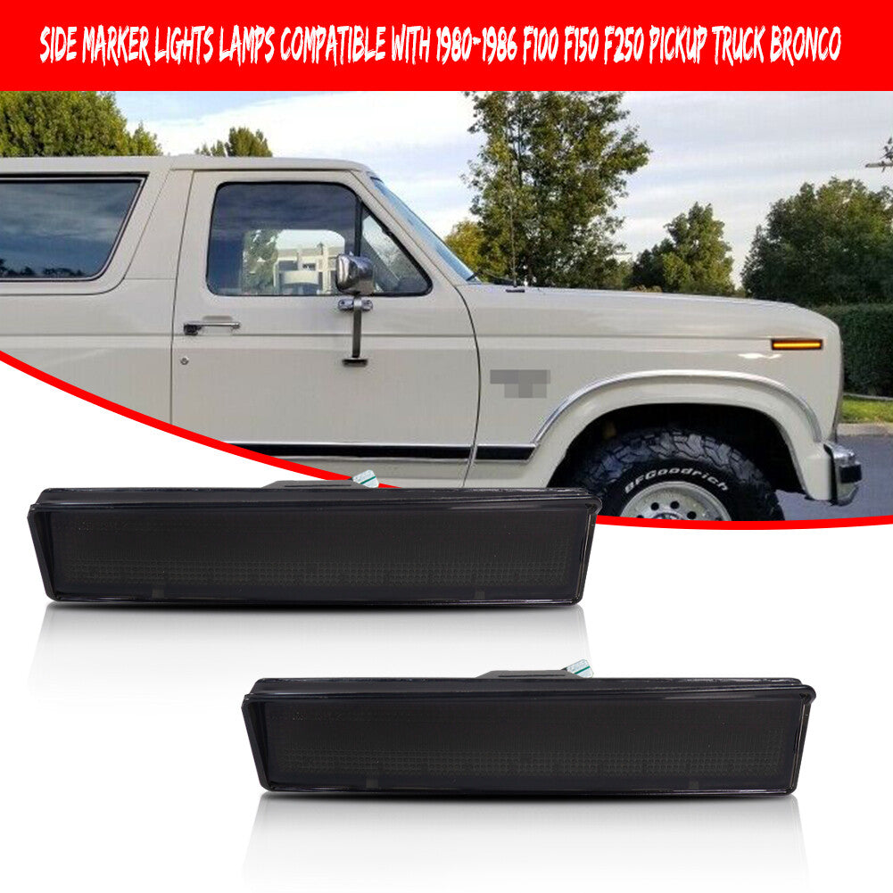 Amber LED smoked front corner side marker lights suitable for 1980-1986 for Ford F150/250/350