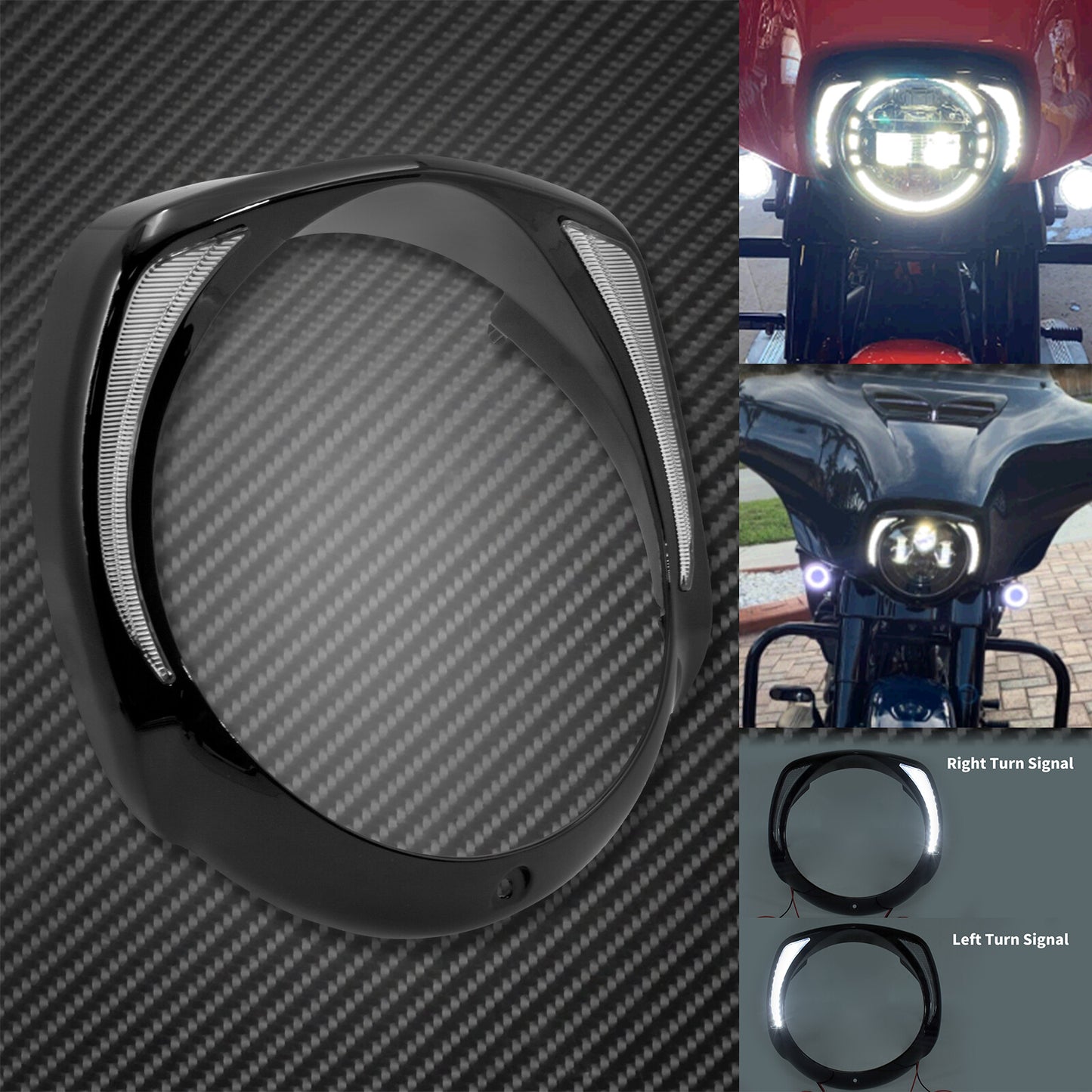 Black 7 LED Headlight Bezel Batwing Fairing Cover Fit for Harley Touring 2014