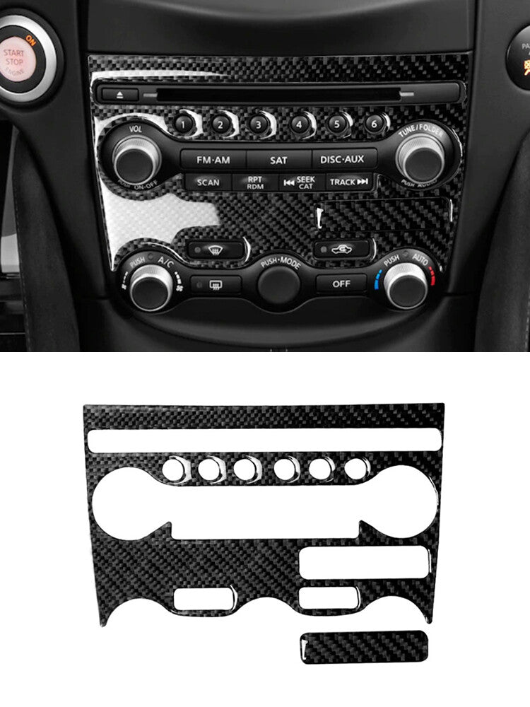 2Pcs CD Radio A/C Button Frame Cover Trim Carbon Fiber for Nissan 370Z 2009-2020