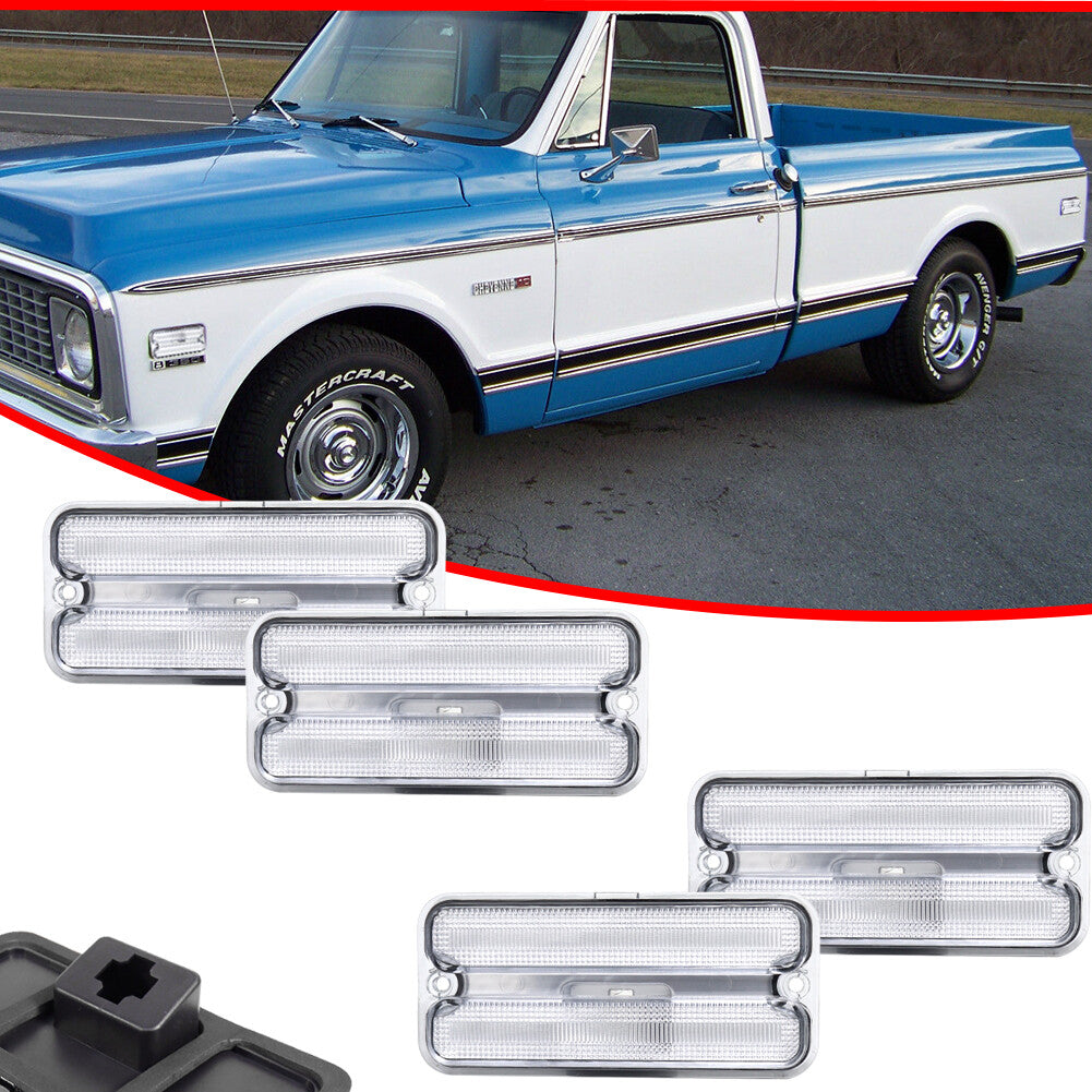 4-Piece Clear Front and Rear Marker Light Housings for 1968-1972 for Chevrolet for GMC Trucks