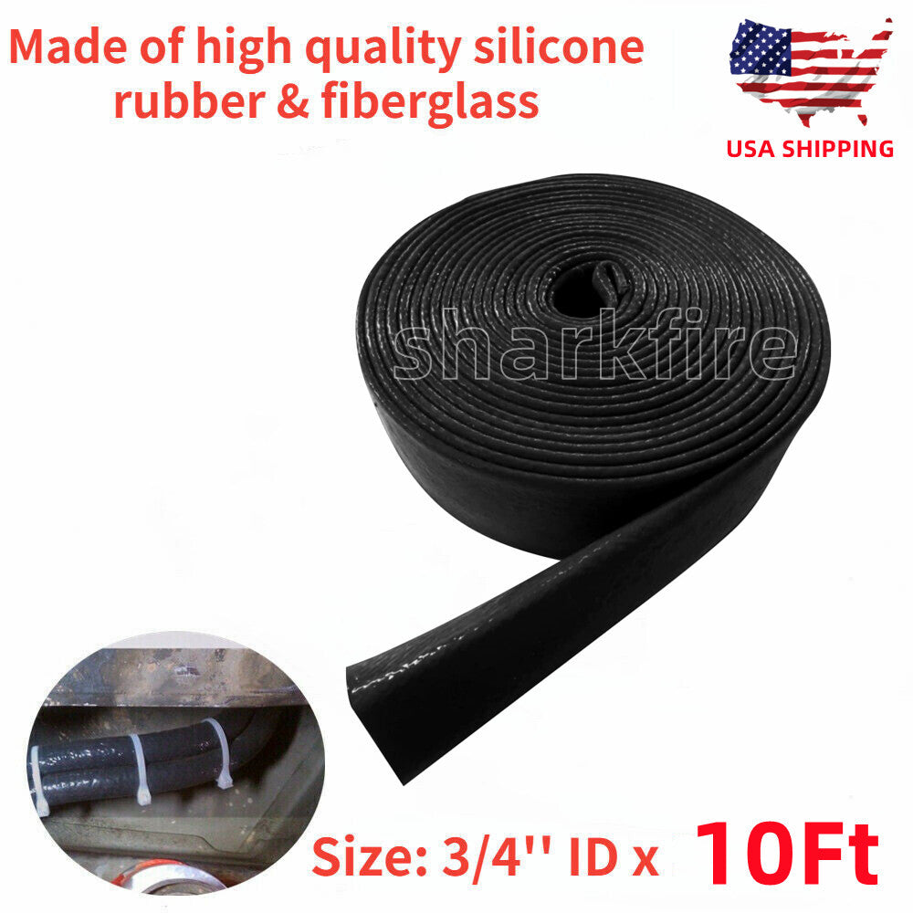 10-foot fireproof woven flame insulation cover, 3/4-inch ID, suitable for 12AN oil fuel line, black.