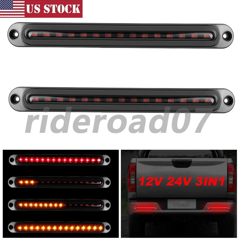 2X 10 LED Tail Stop Brake Flowing Turn Signal Light Bar DRL Strip Truck Trailer