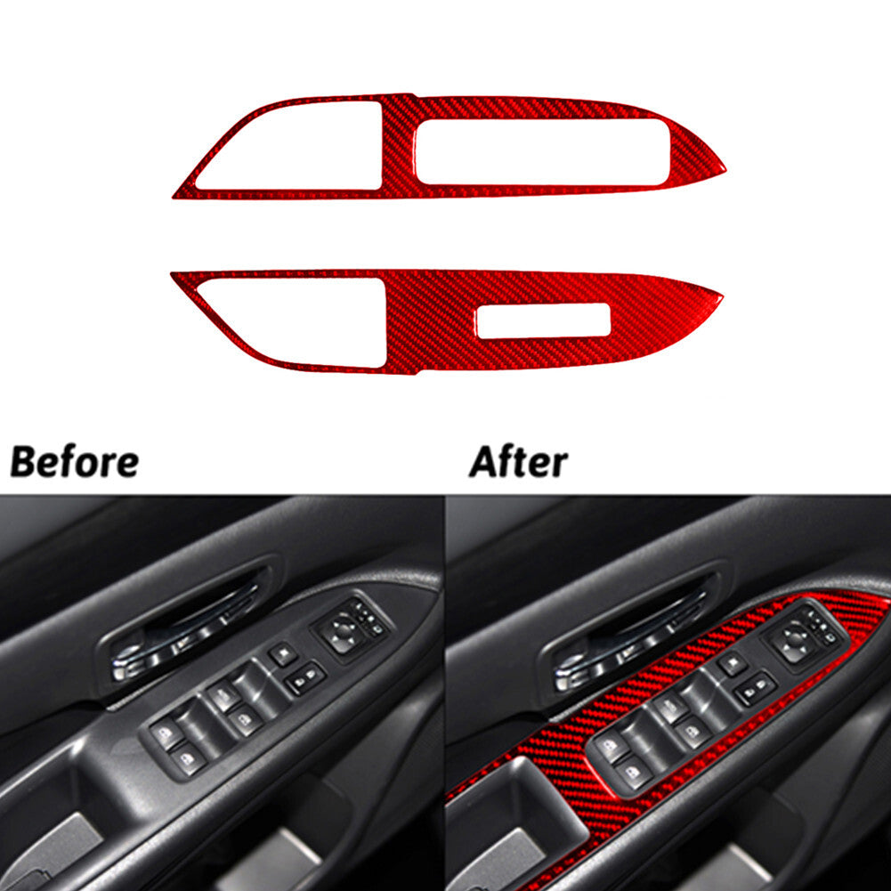 Red Carbon Fiber Front Door Switch Cover Trim for Mitsubishi Outlander 2014-2016