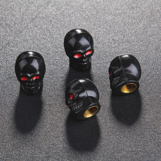 4x Black Skull Tire Wheel Universal Valve Stem Caps Covers Car/Motorcycle