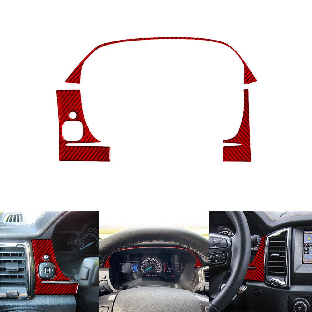 3X Red Carbon Fiber Speedometer Outer Frame Cover Trim for Ford Ranger 2019-2022
