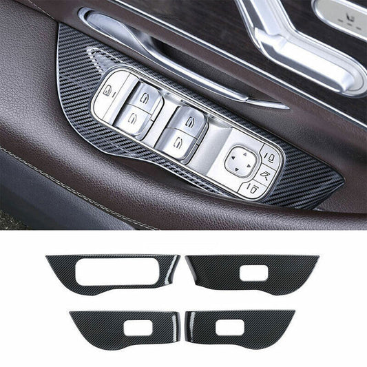 for Benz GLE GLS 2020-23 Carbon Fiber Steel Window Lock Lift Panel Frame Trim 4P