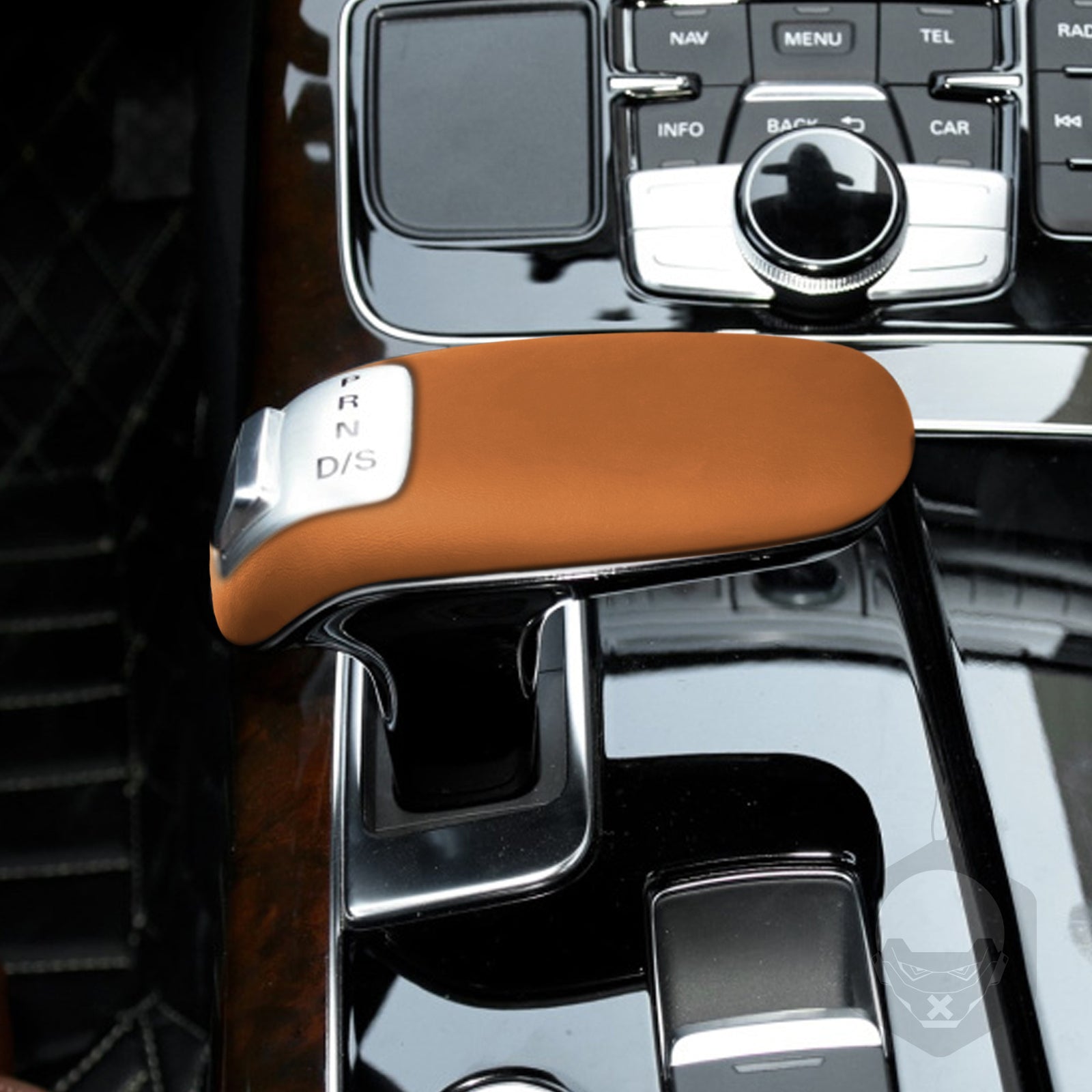 PU Leather Brown Car Gear Shift Knob Panel Cover for Audi for A8 2011-17 Accessories