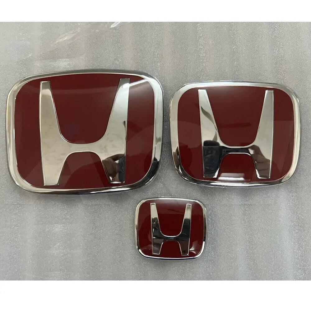 3PC Front Rear Steering Emblem Red H Badge for CIVIC SEDAN 2006-2015 4Door NEW
