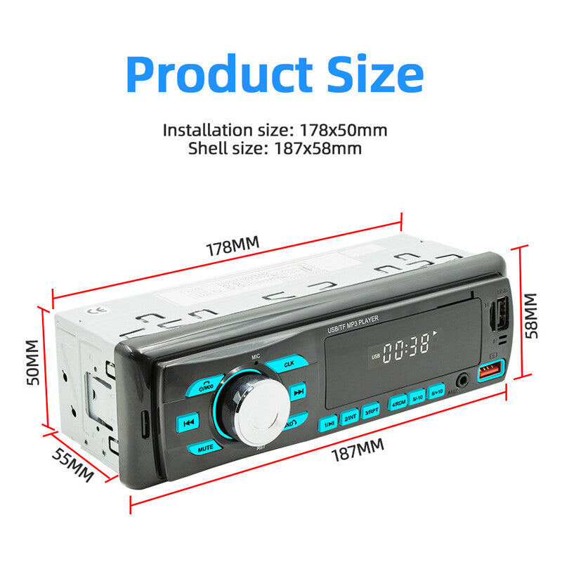 12V 1DIN Car MP3 Player, FM Radio, Stereo, Bluetooth, USB, AUX, TF Card, Voice Assistant ¡Á1