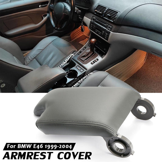 Armrest center console cover protective cover storage box for BMW E46 1999-04 Grey PU Leather