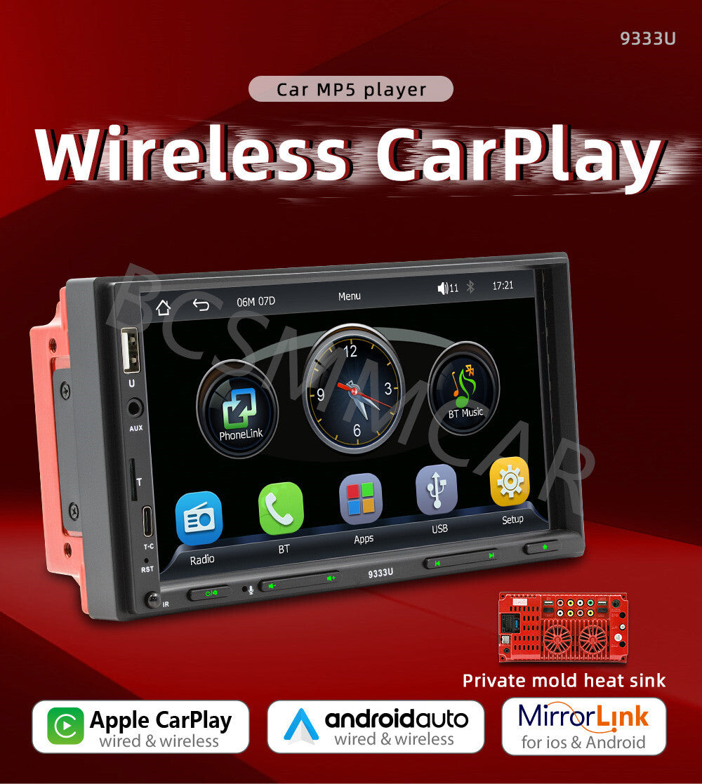 7 2Din Car Stereo Radio Player Bluetooth For CarPlay AUX Mirror Link Camera