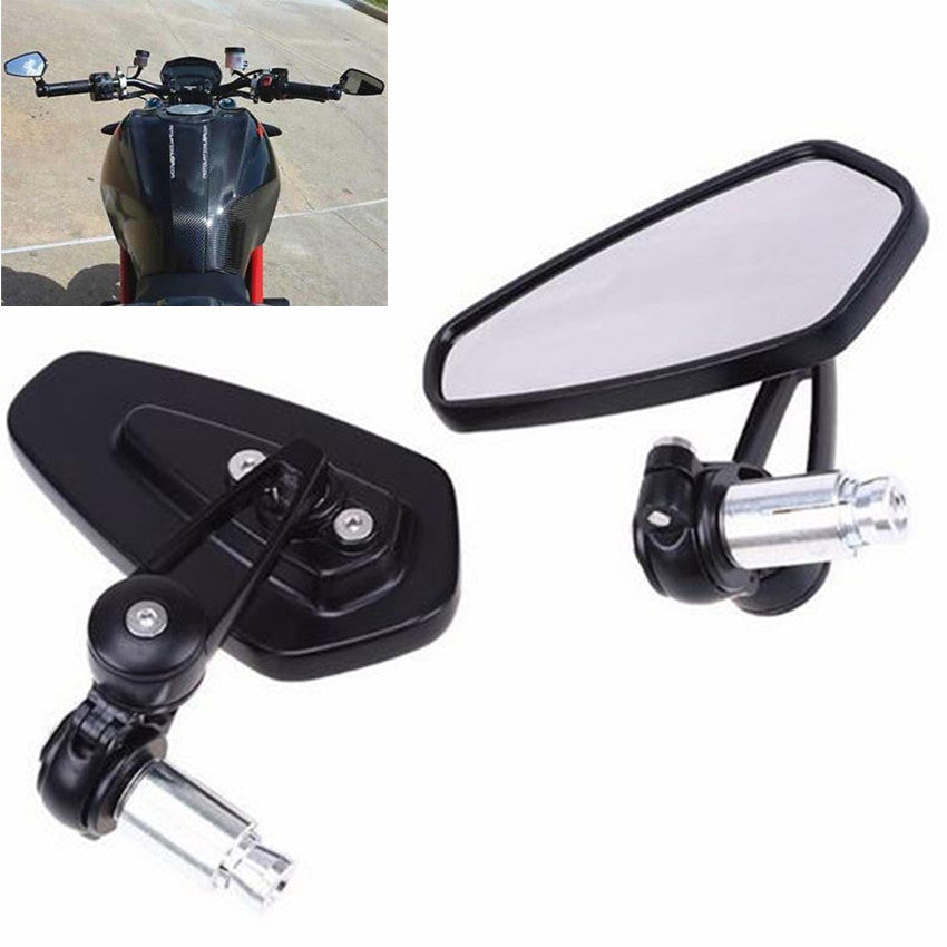 2 Pcs Black Motorcycle Billet Aluminum 7/8 22mm Bar End Side Rearview Mirror