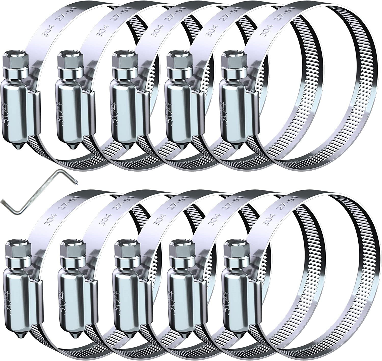 2-inch hose clamps, 10 pieces, 304 stainless steel worm gear hose clamps for fuel lines.