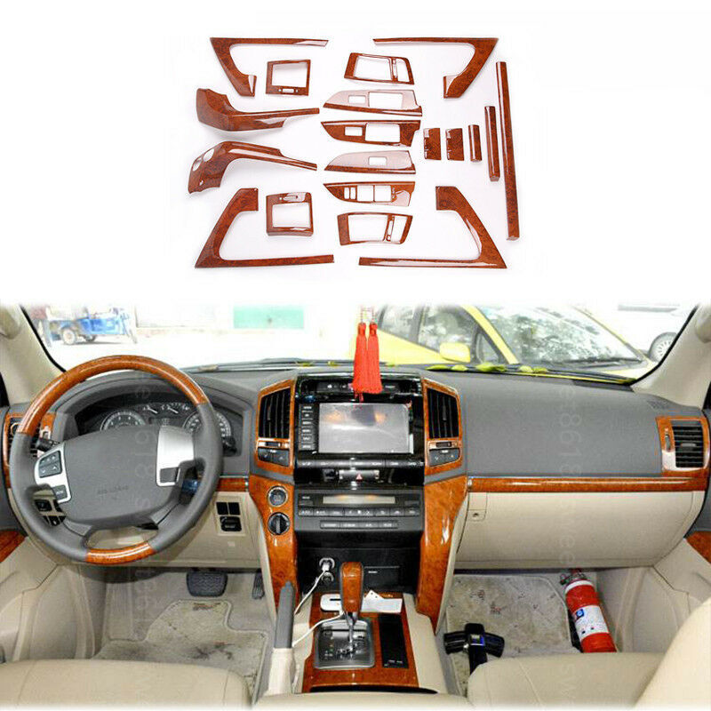 19X Wood Grain Full Dash Trim Set Cover for Toyota for Land Cruiser LC200 2008-2015