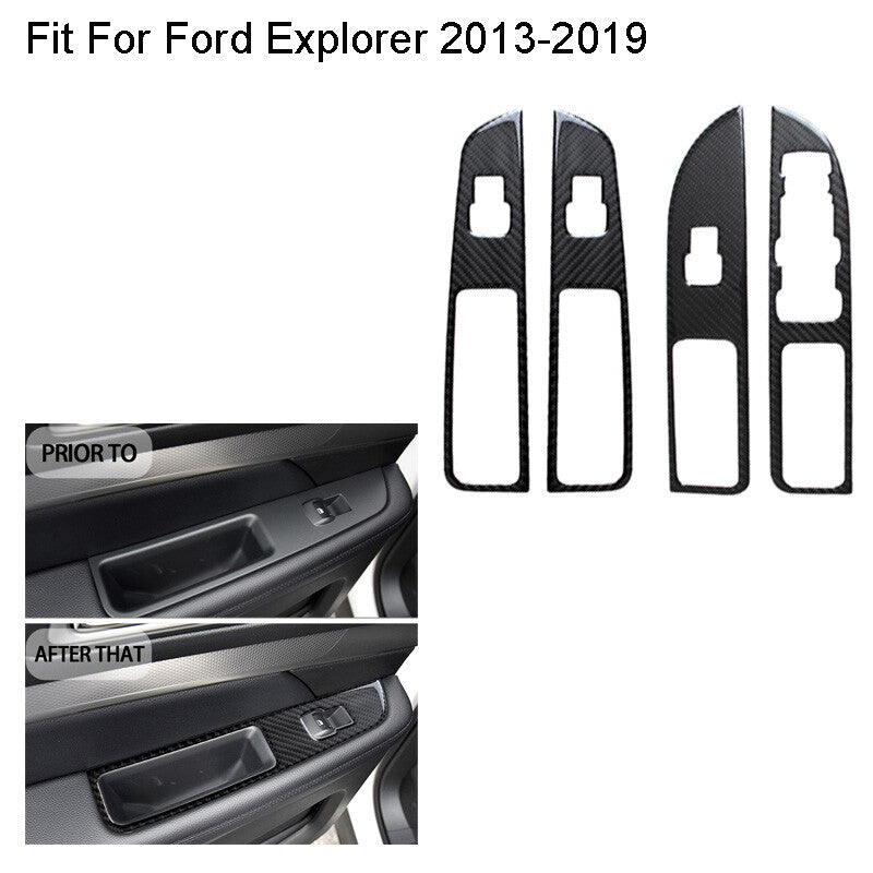 Car Carbon Fiber Window Switch Panel Cover Trim Fit for Ford Explorer 2013-2019