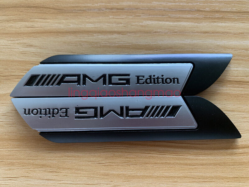 2x Silver/Black AMG EDITION Fender Emblem Badge Decal Sticker for Mercedes-Benz