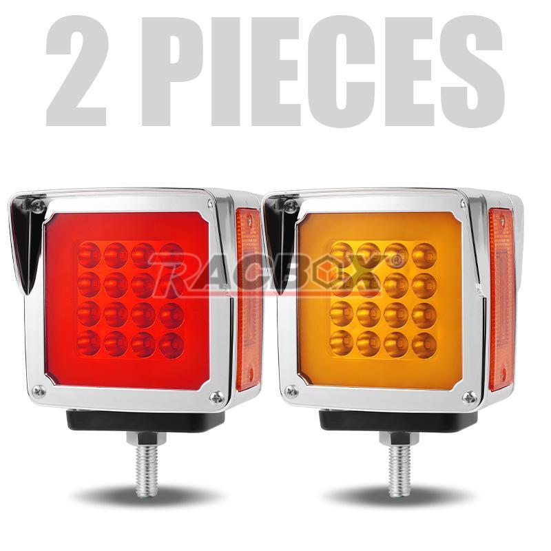 2X Square Dual Face Flash Stud Mount Pedestal Fender Turn Signal Light LED Truck
