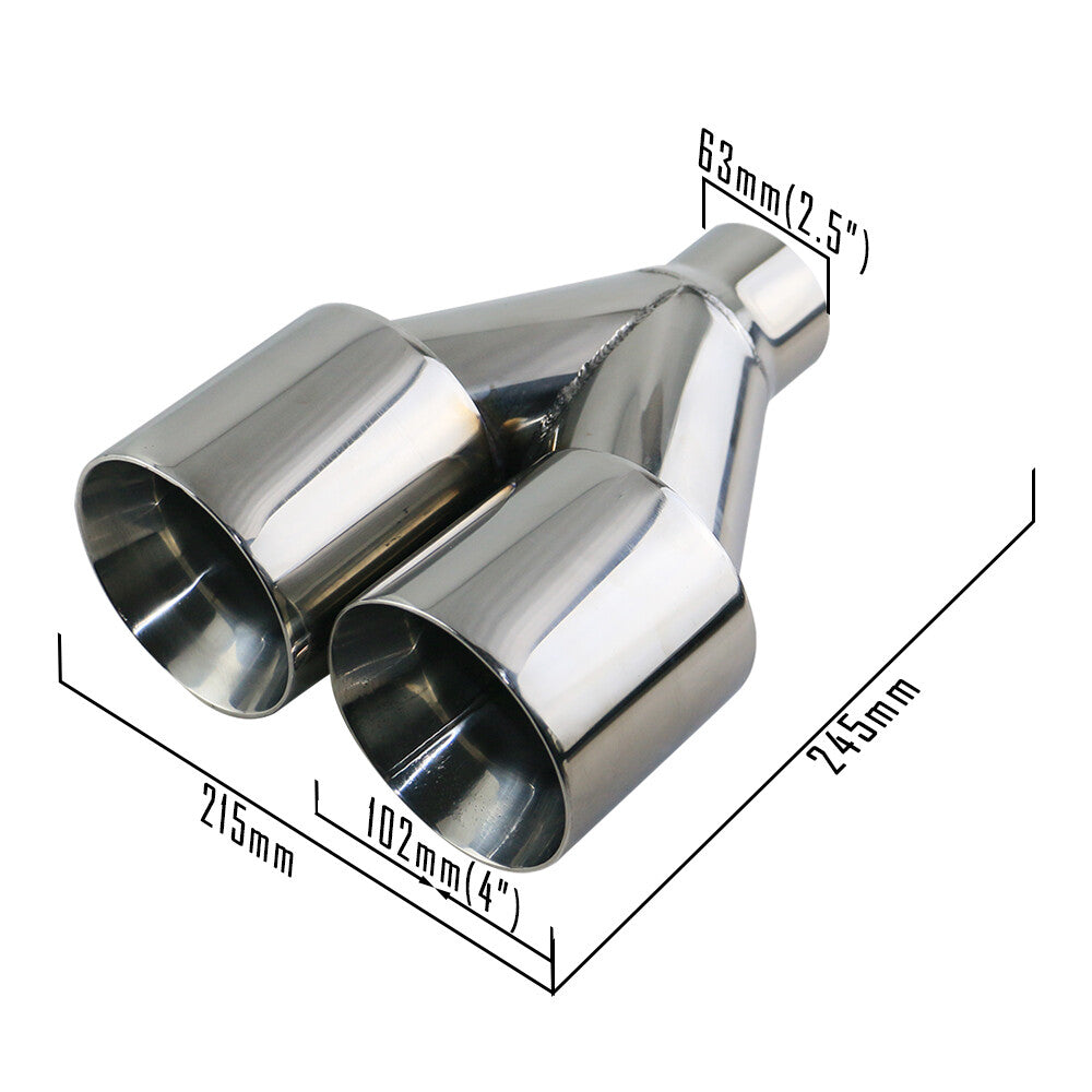 2.5'' ID 4''OD Universal Dual Exhaust Tip Straight Tips Double Wall Tip Sliver