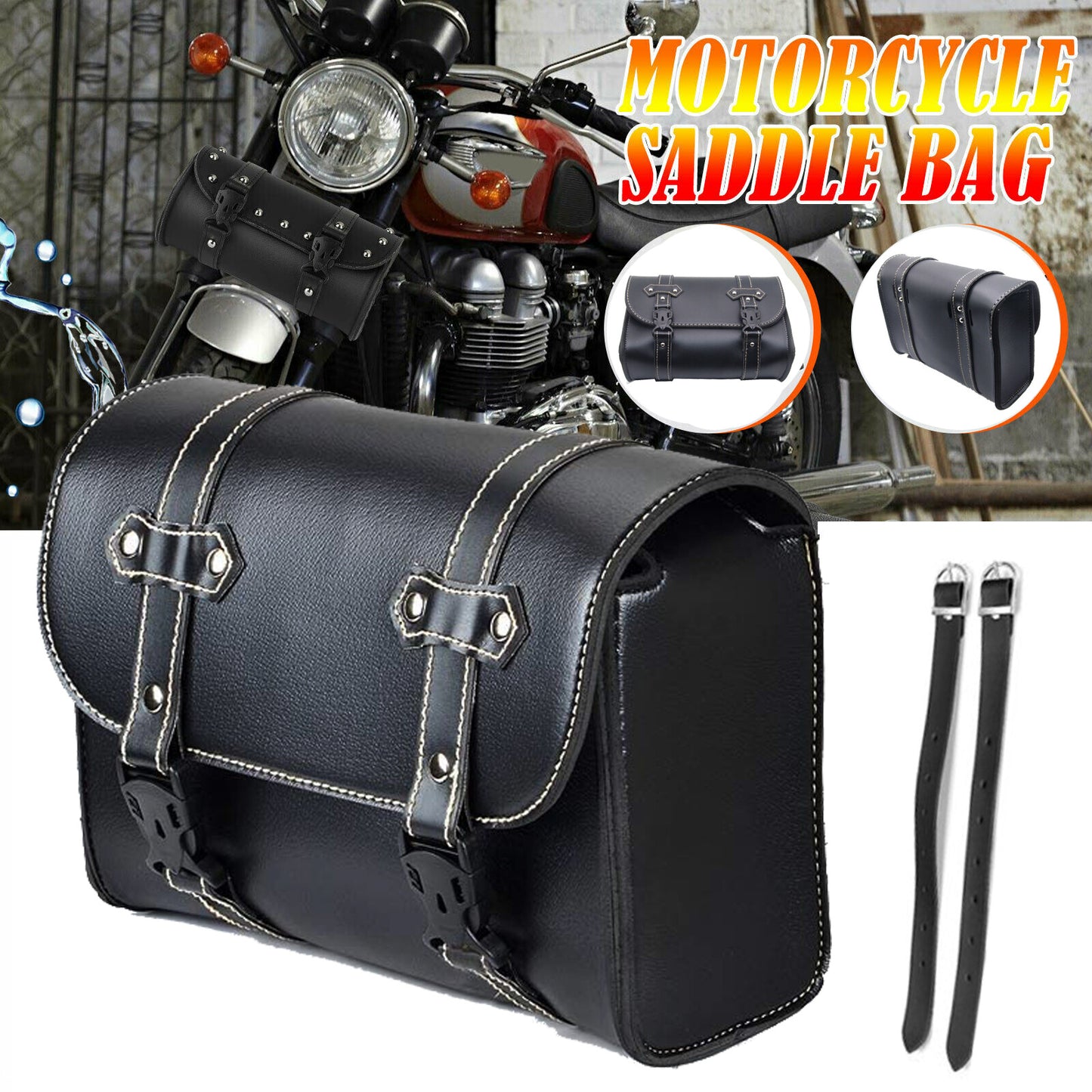 Motorcycle PU leather side saddle bag, luggage storage tool bag, saddle bag, black