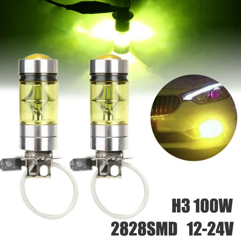 2Pcs Car Yellow H3 4300K 2000LM 12-24V LED Fog Light Taillight Bulb Replacement