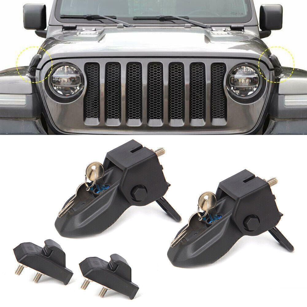 Hood Latches Anti-Theft Hood Catch Lock W/Key Set for Jeep for wrangler JL 2018-20