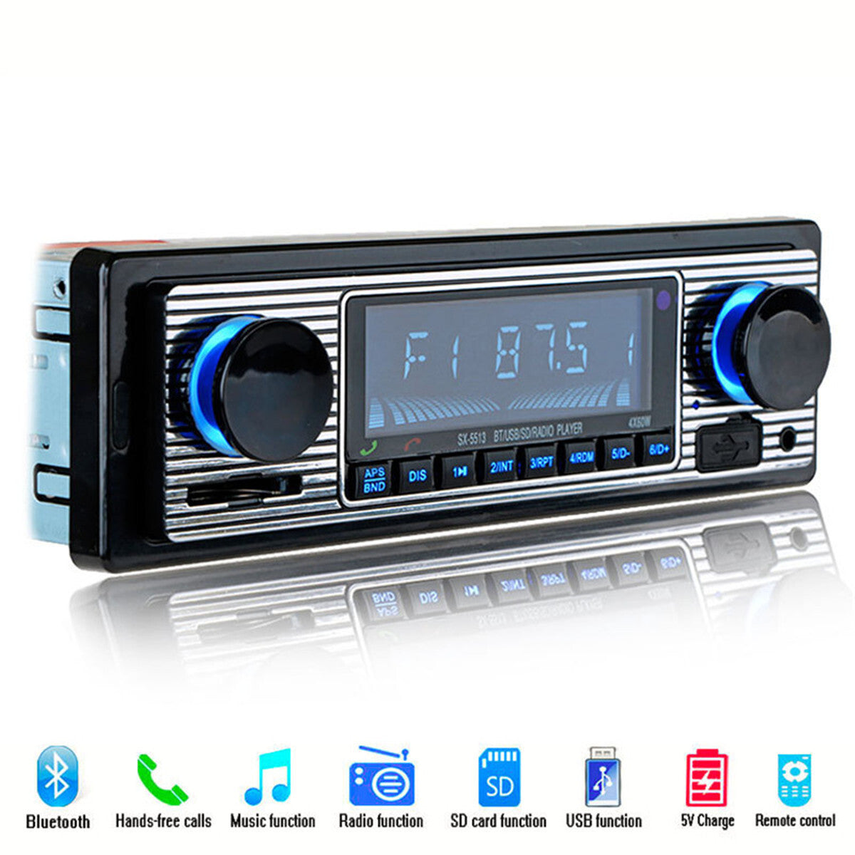 Car Stereo Radio Single 1 Din Car Radio FM MP3 Player Bluetooth USB AUX In-Dash