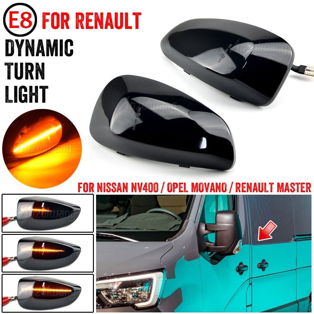 2pcs LED Dynamic Side Mirror Turn Signal Light Assembly for Renault Master