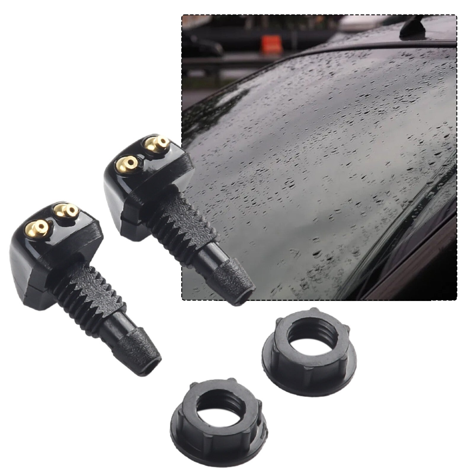 2 Pcs Car Dual Holes Windshield Washer Nozzle Wiper Water Spray Jet Adjustable