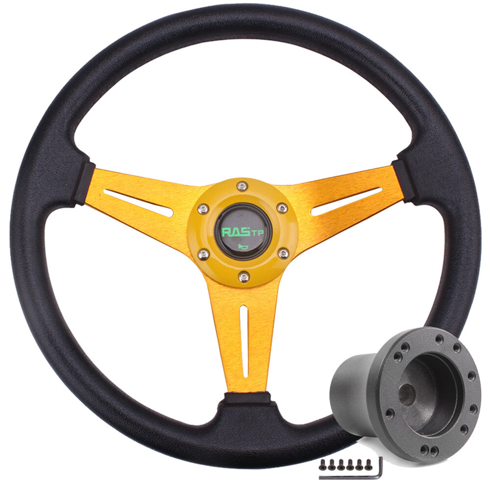 14inch/350mm Gold for Golf Cart Steering Wheel+Black Club Car Precedent Hub Adapter