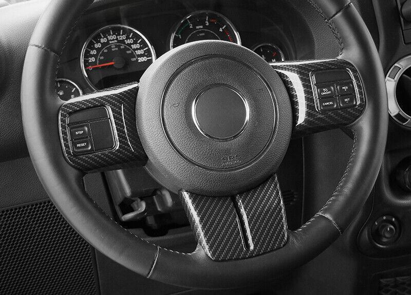 For 2011-2017 for Jeep for Wrangler JK Carbon Fiber Steering Wheel Decor Cover Trim 3PCS