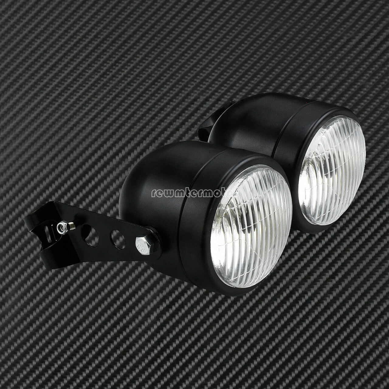 Black Twin Headlight Motorcycle Double Dual Lamp Mount Street Fighter Universal
