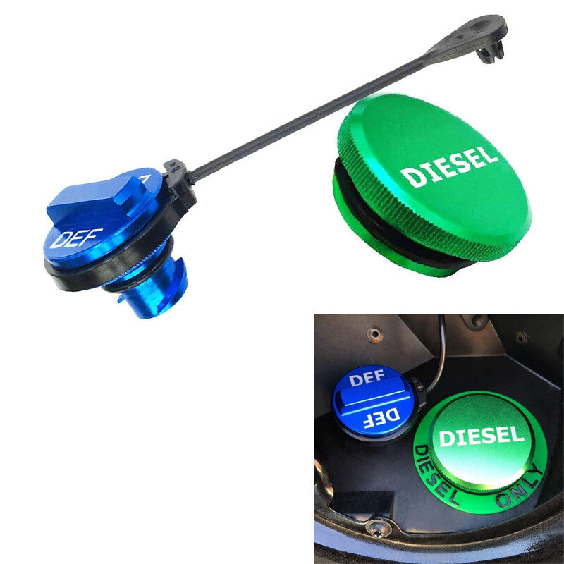 Green Diesel Fuel Cap and DEF Cap Kit For 13-18 for Dodge for Ram 1500 Fuel Cap Aluminum