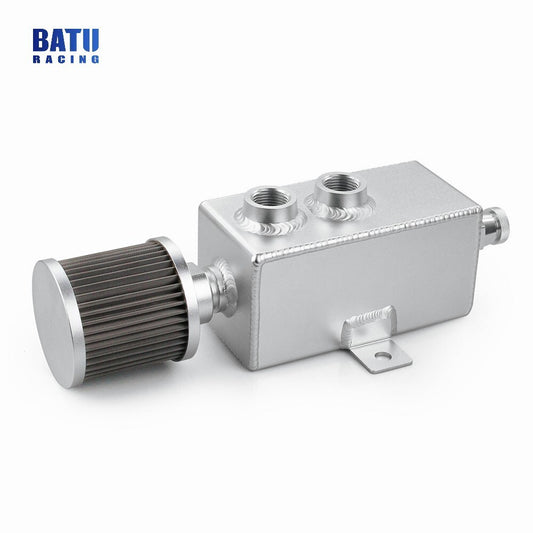Silver 1L Oil Catch Can Reservoir Tank Breather Filter Baffled 10AN Fitting