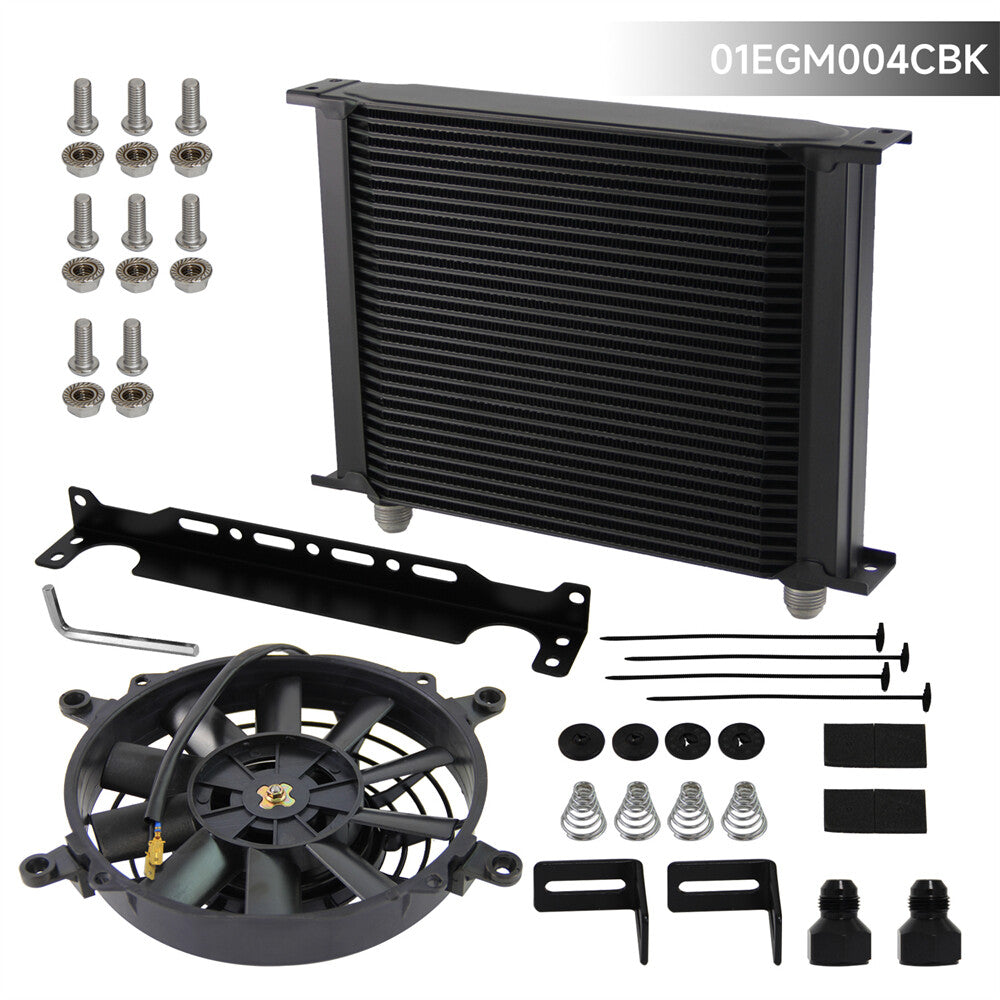 Universal 30 Row AN10 Engine Oil Cooler w/AN10 To AN8 Fittings + 7 Electric Fan