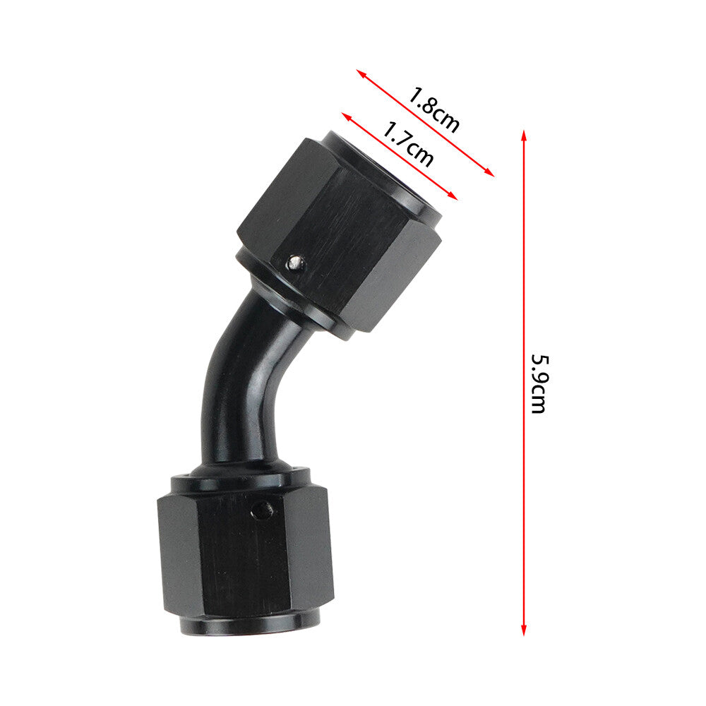 6AN to 6AN Female 45 Degree Swivel Coupler Union Fitting Adapter Aluminum Black