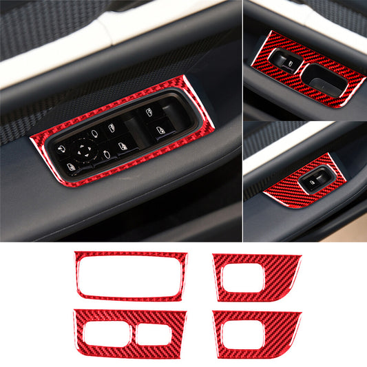 Red Carbon Fiber Window Lift Switch Button Panel Trim for Porsche Taycan 2019-22