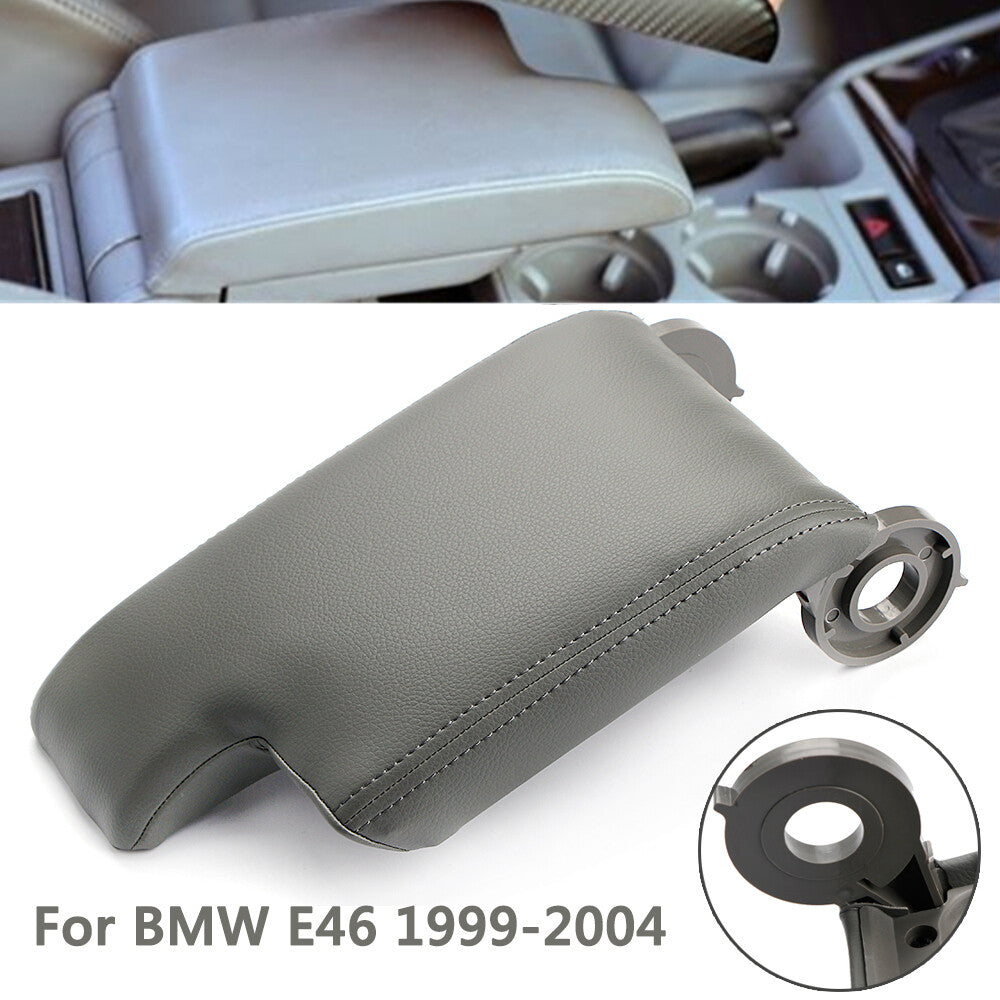 Armrest center console cover protective cover storage box for BMW E46 1999-04 Grey PU Leather