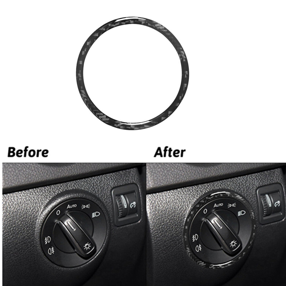 Carbon Fiber Head Lights Switch Ring Trim Cover for Volkswagen for Tiguan 2013-2017
