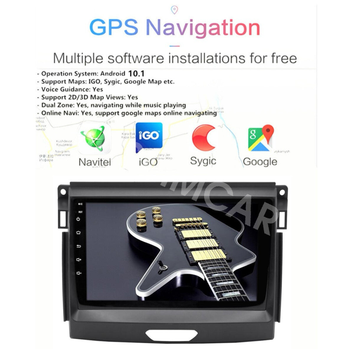 9in Car Stereo Radio Player GPS For Apple CarPlay Fit for Ford Ranger 2016-2019
