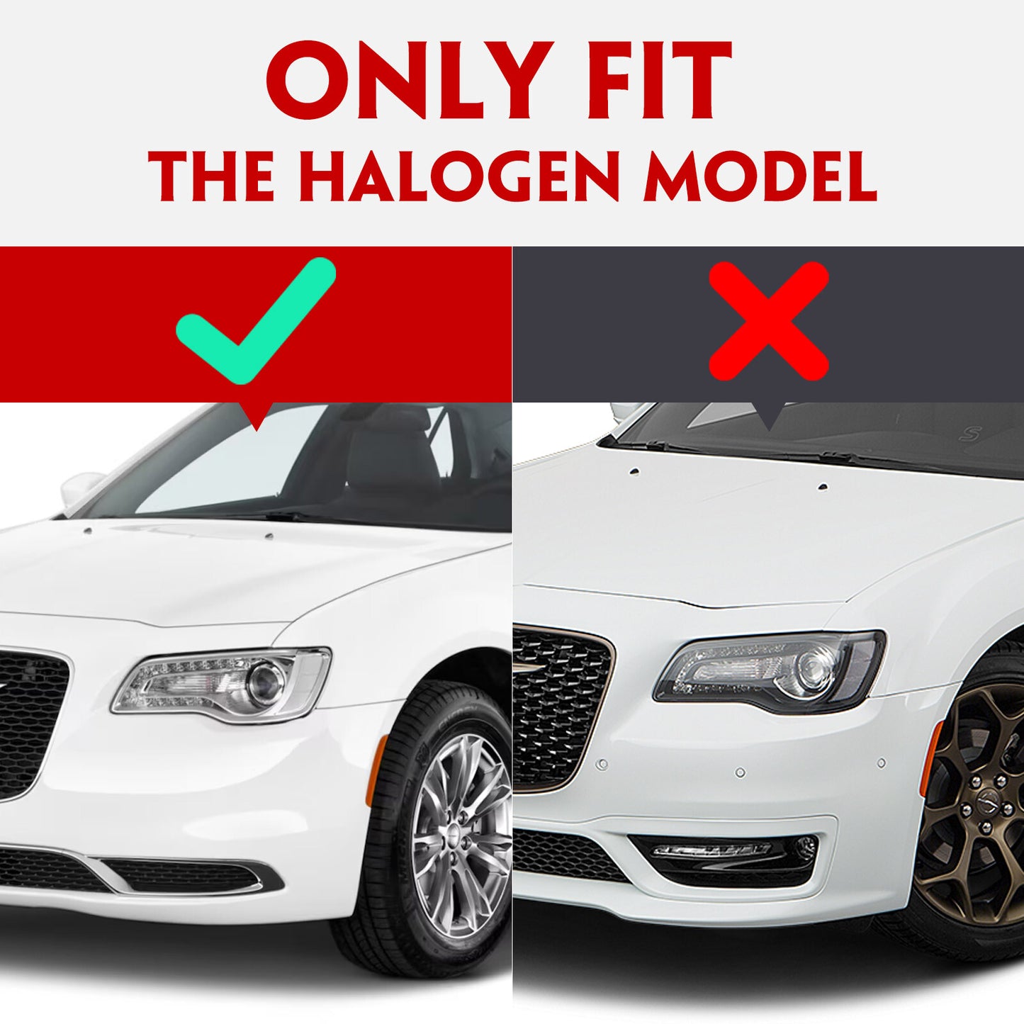 2015-2023 for Chrysler 300 Headlights LHRH Paired Chrome Halogen LED DRL Headlights