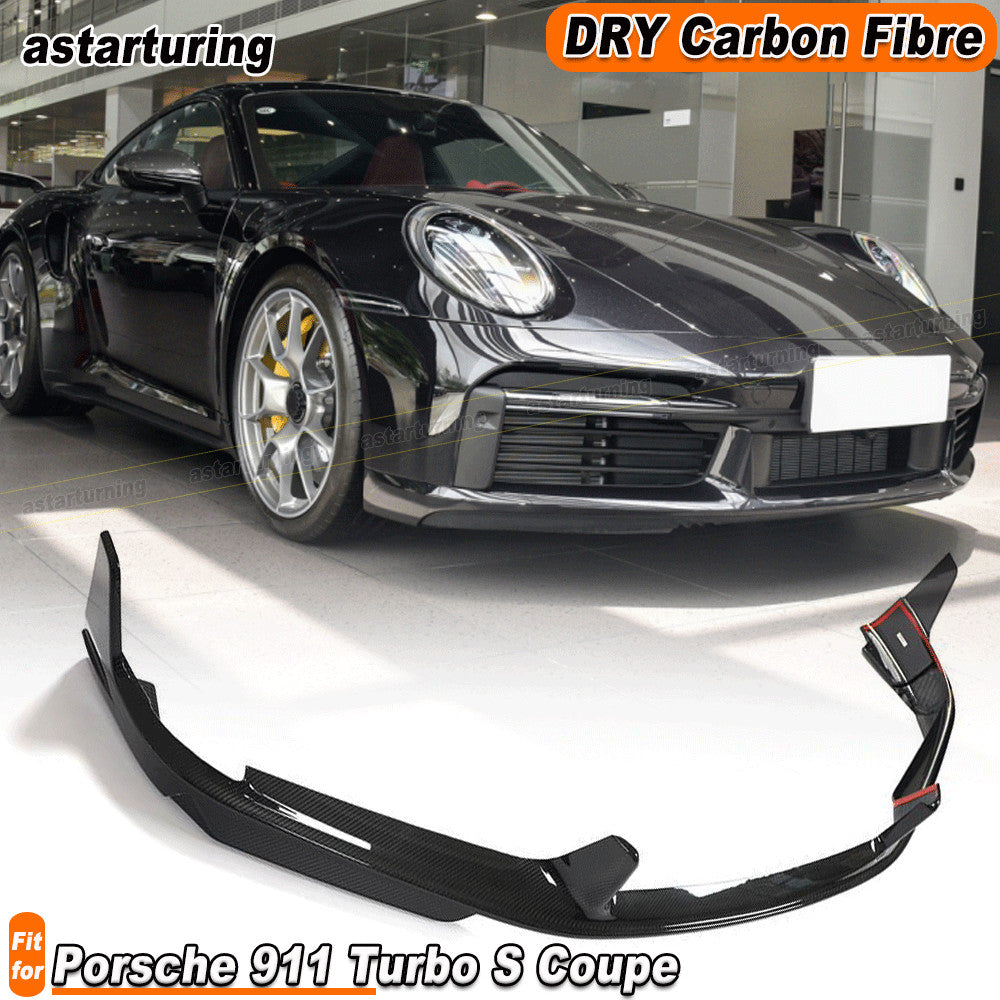 DRY CARBON Front Bumper Lip Spoiler Splitter for Porsche 911 992 Turbo S 2019-23